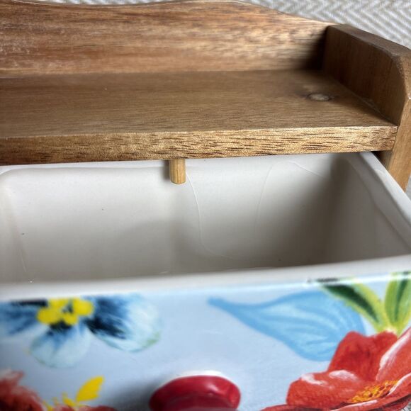 Pioneer Woman Spice Rack Wood Shelf Ceramic Drawers Floral Melody Spring Bouquet - Picture 6 of 9